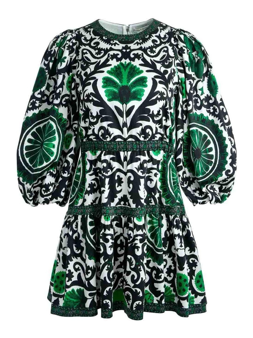 Alice+Olivia 2 Puff Sleeve Mini Floral Geometric Print Tiered Fall Flirty Preppy - Picture 2 of 13